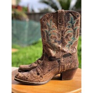 ARIAT Boot Womens Sz 6 Turquoise Corral Cow Print Western Cowgirl Leather Snip